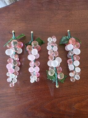Lot of 4 Vintage Pink Glass Bead Grape Clusters Decorative Fruit Ornament